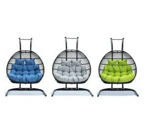 Fotel wiszący 2-osobowy Kokon Kosz sznurkowy ogrodowy składany zielony