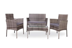 Zestaw mebli ogrodowych Technorattan 4 os na balkon taras Szary melanż